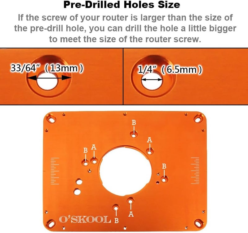 O'SKOOL Precision Aluminum Router Table Insert Plate, Router Templates With Pre-Drilled Adapt to Multiple Routers of Different Model, RTS02A - Image 3